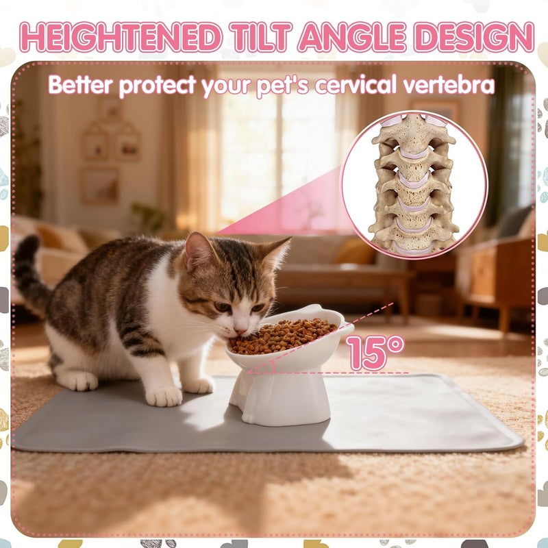 Hoemwarm Elevated Cat Bowls 15° Raised Cat Bowl with Silicone Mat Whisker Friendly Anti Vomiting Cats Elevated Food and Water Bowls for Indoor Cats Kittens, Multicolor - Image 5